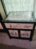 7 Piece Chinese Bedroom Set - Glass Top with Mother Of Pearl inlay