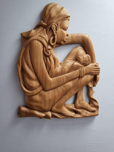 Vintage Hand Crafted Fante Wall Carving "Mother and Child"